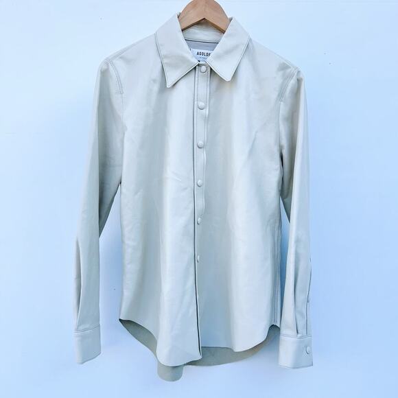 Agolde Calla Vegan Leather Collared Shirt Jacket Shacket Cream Ecru Small - Picture 6 of 14